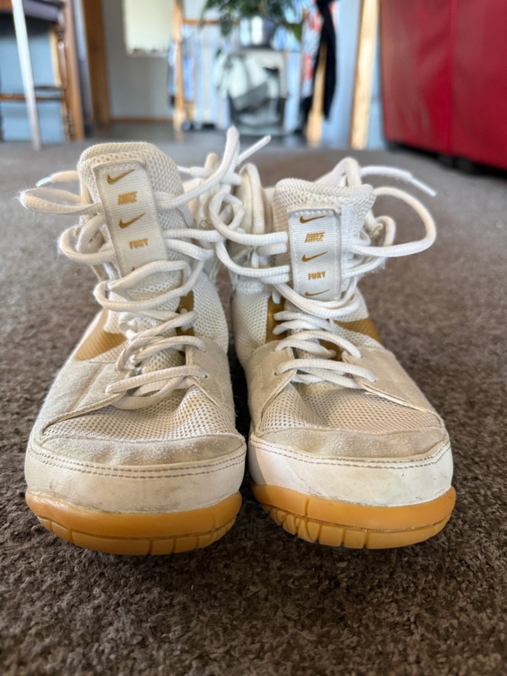 Nike Fury Cream and tan wrestling shoes